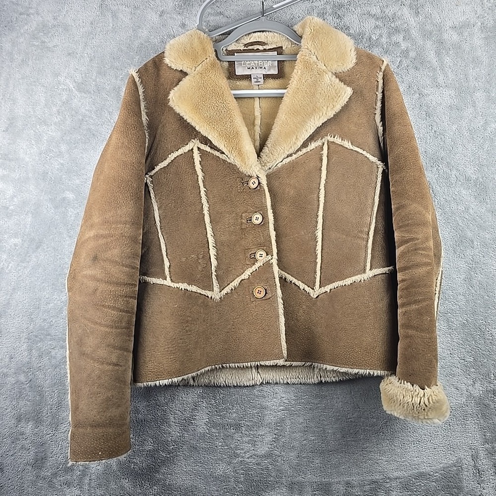 Wilsons Leather Jacket Womens Large Brown Faux Fur Trim Penny Lane Style Y2k